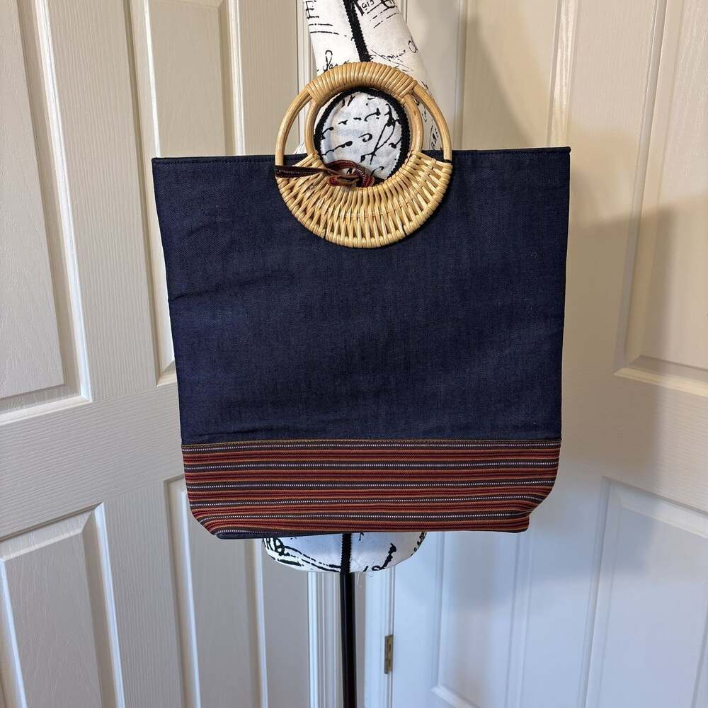 Philippines Hand Crafted Denim Handbag with Bamboo Handles